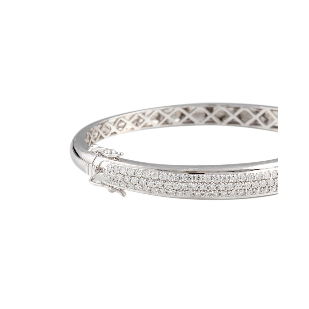9ct White Gold Hinged Bombay Style Diamond Bangle 2.99ct