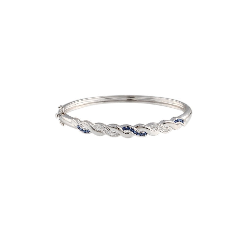 9ct White Gold Hinged Sapphire 0.40ct And Diamond 0.28ct Wave Bangle