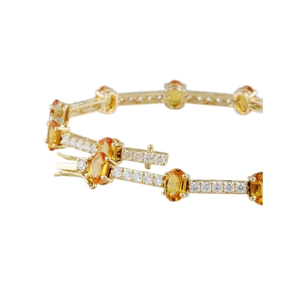 9ct Yellow Gold Sapphire 7.35ct And Diamond 1.97ct Bar Link Bracelet