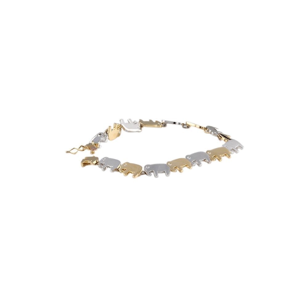 9ct Yellow And White Gold Diamond Set Elephant Bracelet 0.15ct