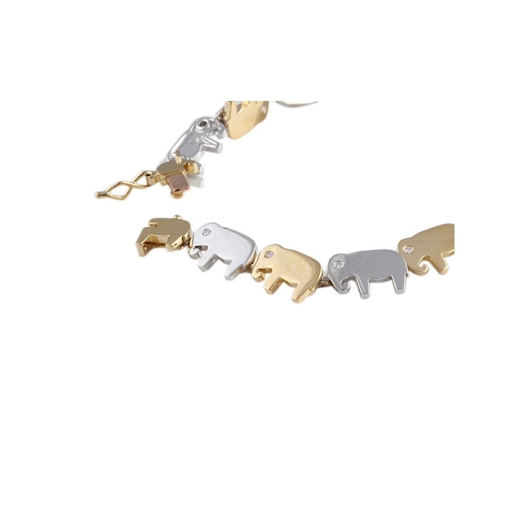 9ct Yellow And White Gold Diamond Set Elephant Bracelet 0.15ct