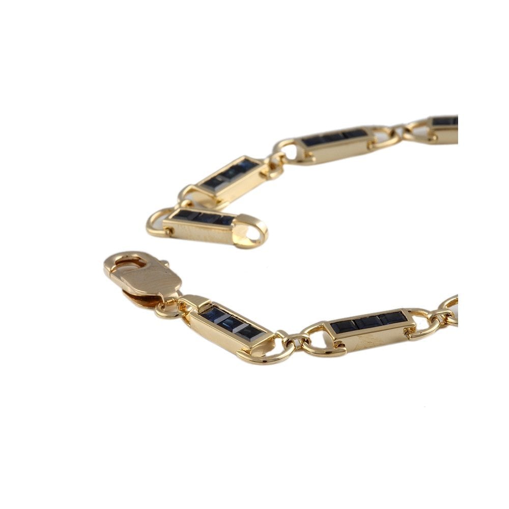 9ct Yellow Gold Sapphire Set Gold Bar Bracelet 6.04ct