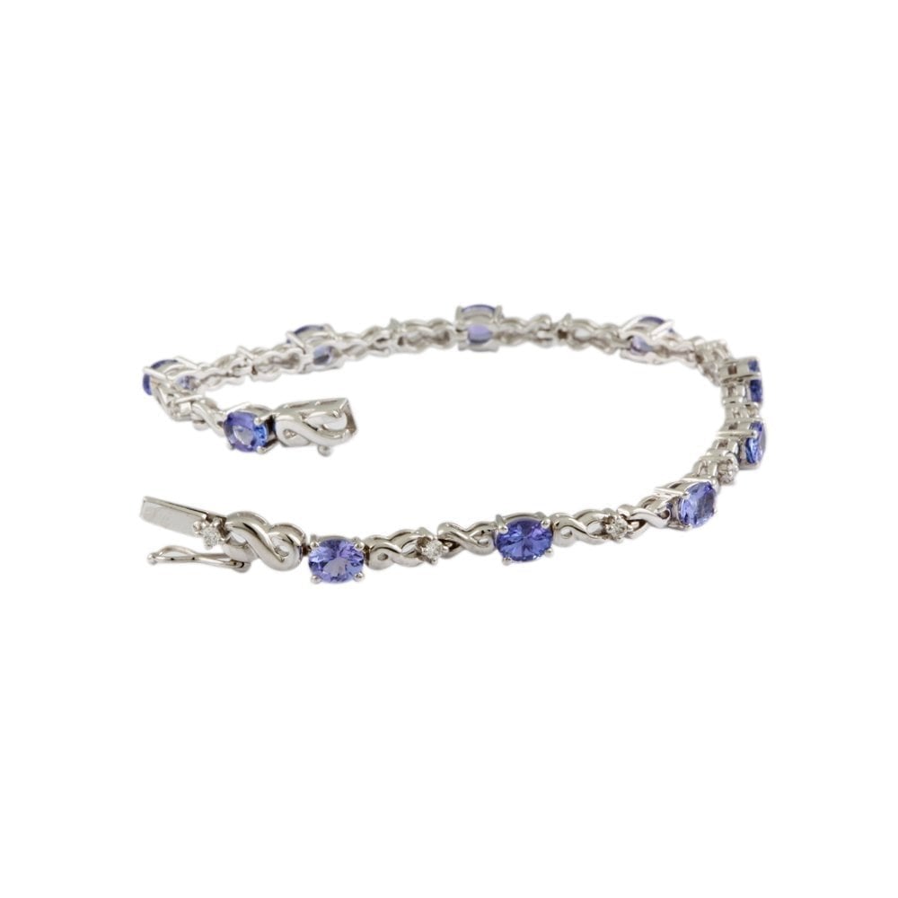9ct White Gold Tanzanite 3.71ct And Diamond 0.23ct Infinity Link Bracelet