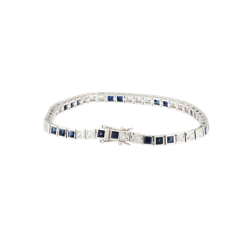 9ct White Gold Square Link Sapphire Bracelet 8.07ct