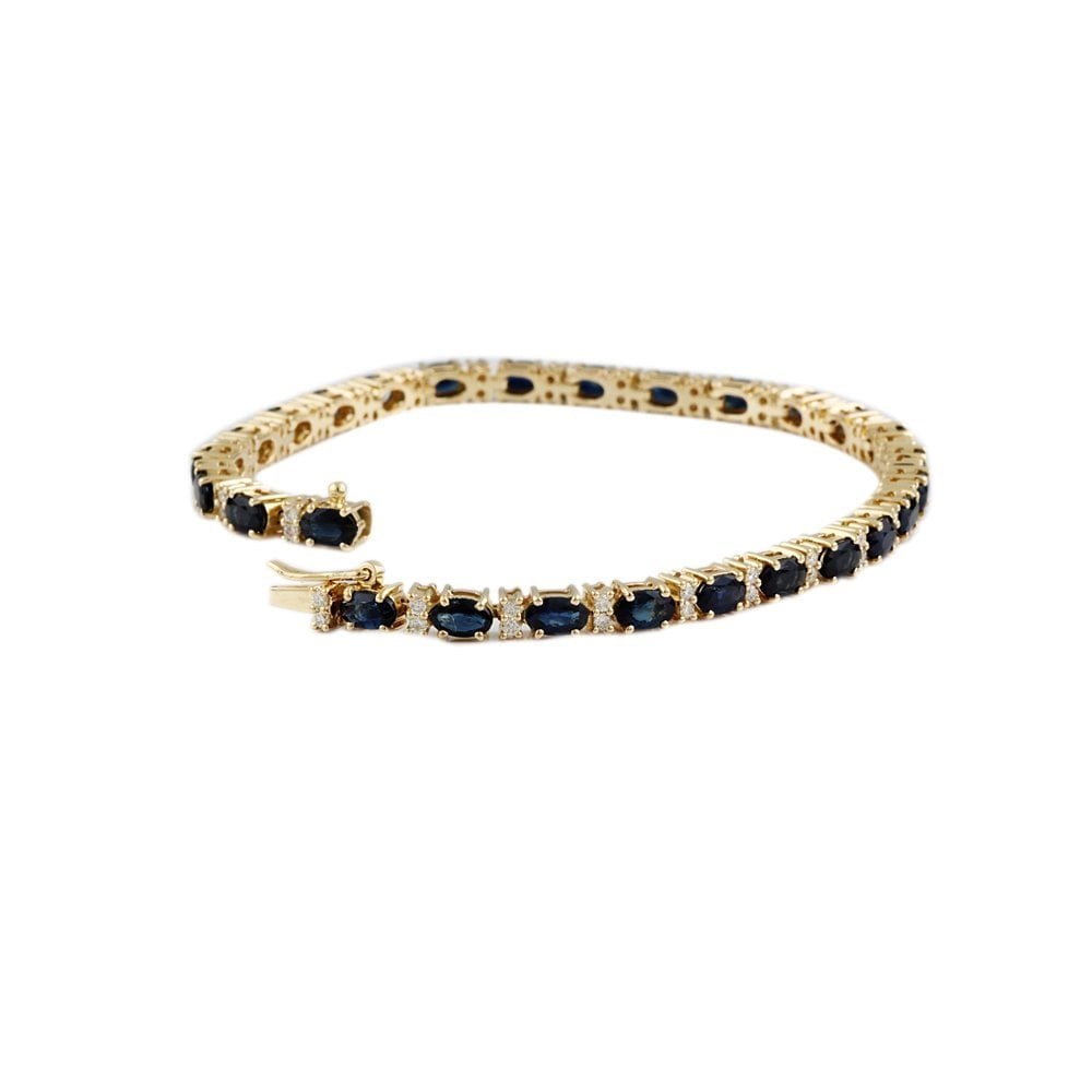 9ct Yellow Gold Sapphire 7.86ct And Diamond 0.68ct Line Bracelet