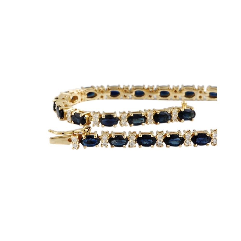 9ct Yellow Gold Sapphire 7.86ct And Diamond 0.68ct Line Bracelet