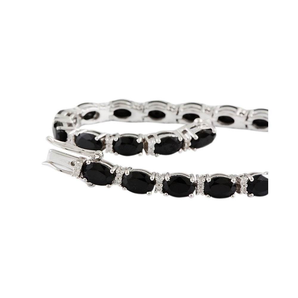 9ct White Gold Sapphire 17.18ct And Diamond 0.42ct Line Bracelet