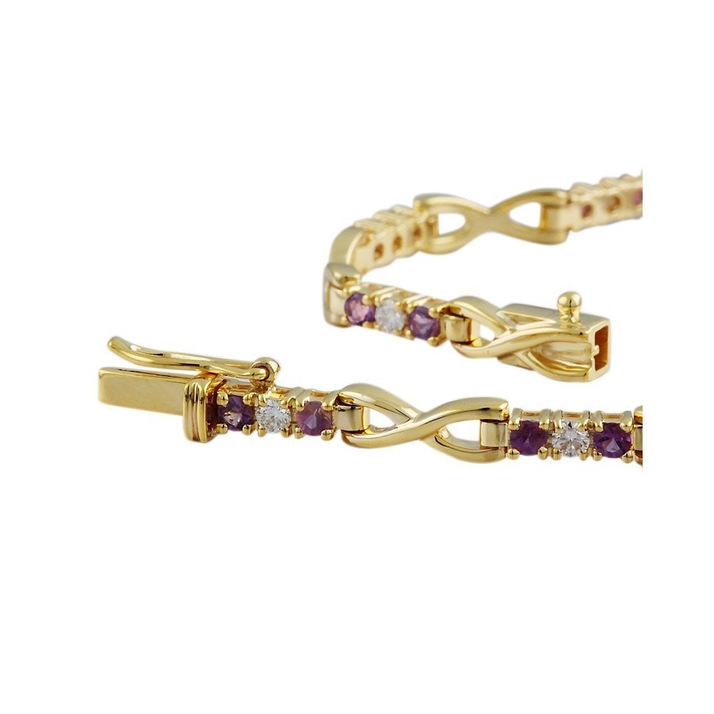 9ct Yellow Gold Amethyst 0.80ct And Diamond 0.42ct Kiss Link Bracelet
