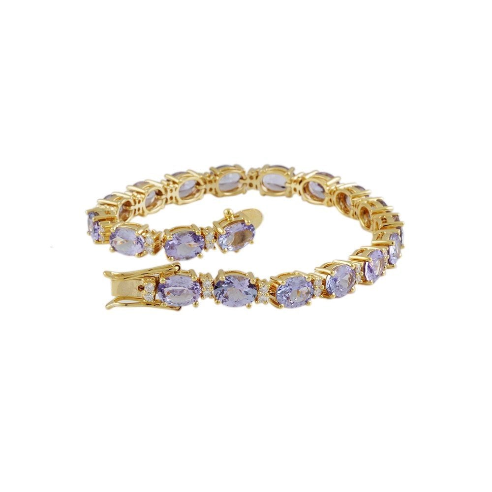 9ct Yellow Gold Tanzanite 23.22ct And Diamond 0.77ct Line Bracelet