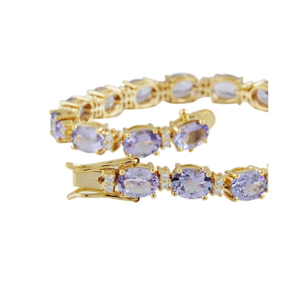 9ct Yellow Gold Tanzanite 23.22ct And Diamond 0.77ct Line Bracelet