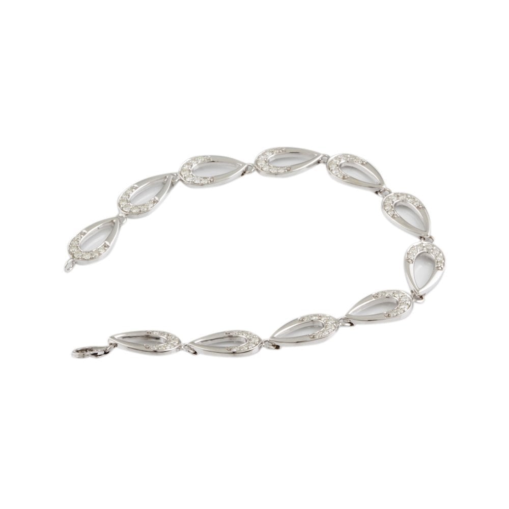 9ct White Gold Diamond Set Tear Drop Open Link Bracelet 1.35ct