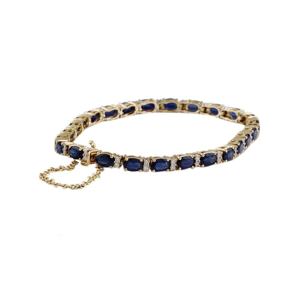 9ct Yellow Gold Sapphire 14.09ct And Diamond 0.63ct Line Bracelet