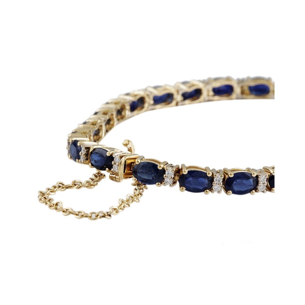 9ct Yellow Gold Sapphire 14.09ct And Diamond 0.63ct Line Bracelet