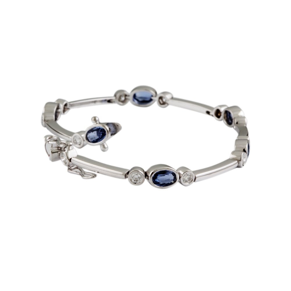 9ct White Gold Sapphire 3.11ct And Diamond 0.76ct Fancy Bracelet