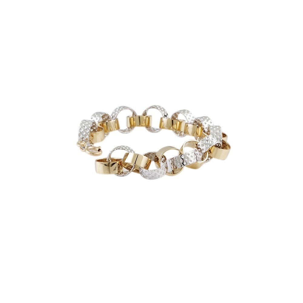 9ct Yellow And White Gold Textured Link Bracelet