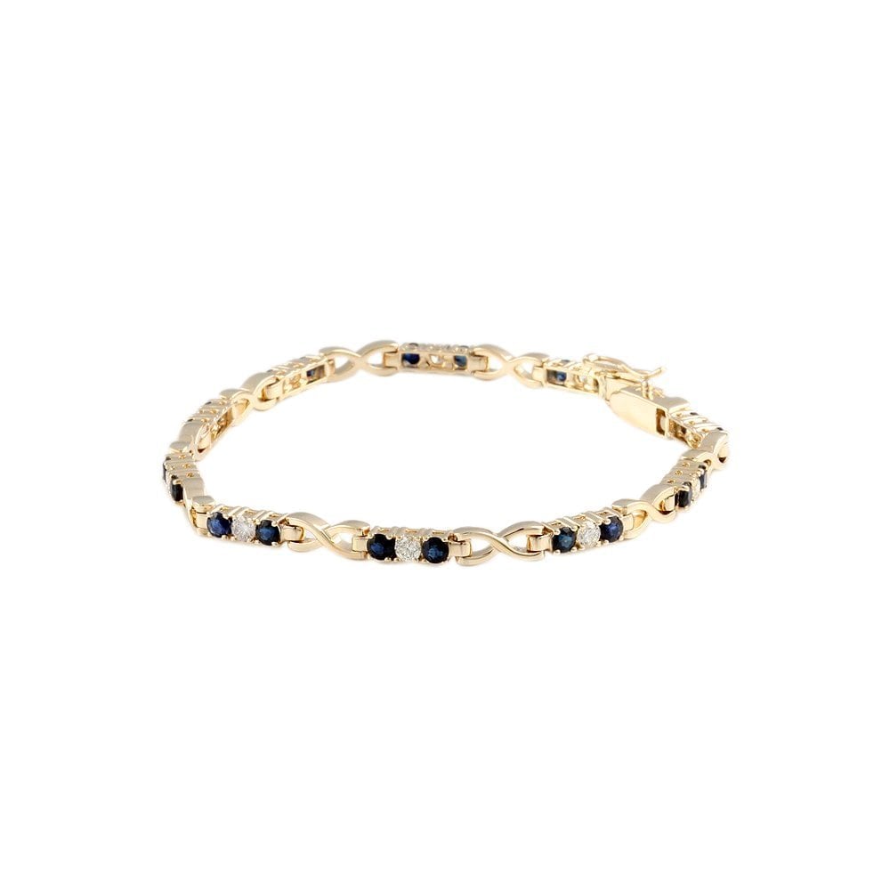 9ct Yellow Gold Sapphire 2.64ct And Diamond 0.97ct Kiss Link Bracelet