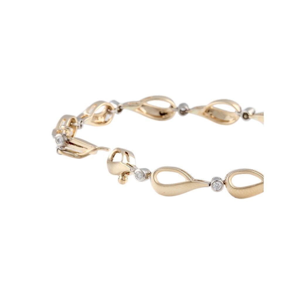 9ct Yellow And White Gold Fancy Link Diamond Set Bracelet 0.25ct