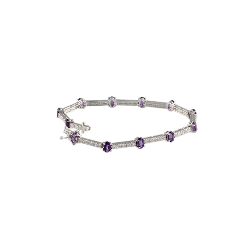 9ct White Gold Amethyst 2.65ct And Diamond Set Bar Bracelet 1.99ct