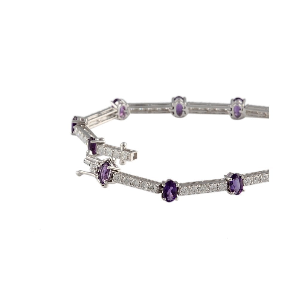 9ct White Gold Amethyst 2.65ct And Diamond Set Bar Bracelet 1.99ct