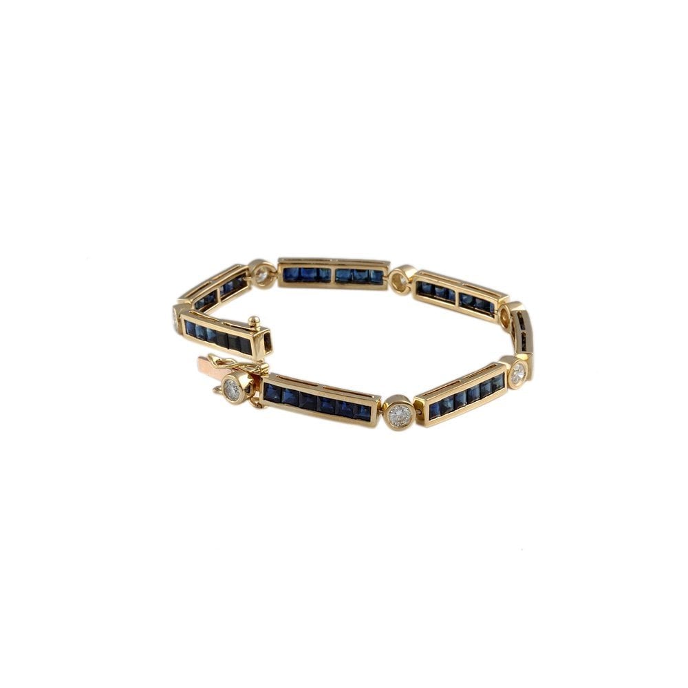 9ct Yellow Gold Diamond 1.32ct And Sapphire Set Bar Bracelet 9.63ct