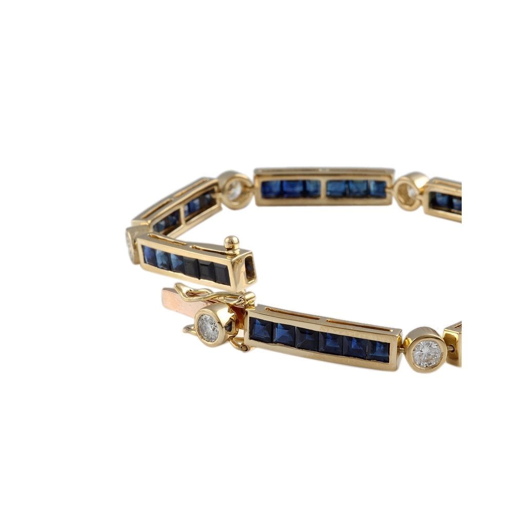 9ct Yellow Gold Diamond 1.32ct And Sapphire Set Bar Bracelet 9.63ct