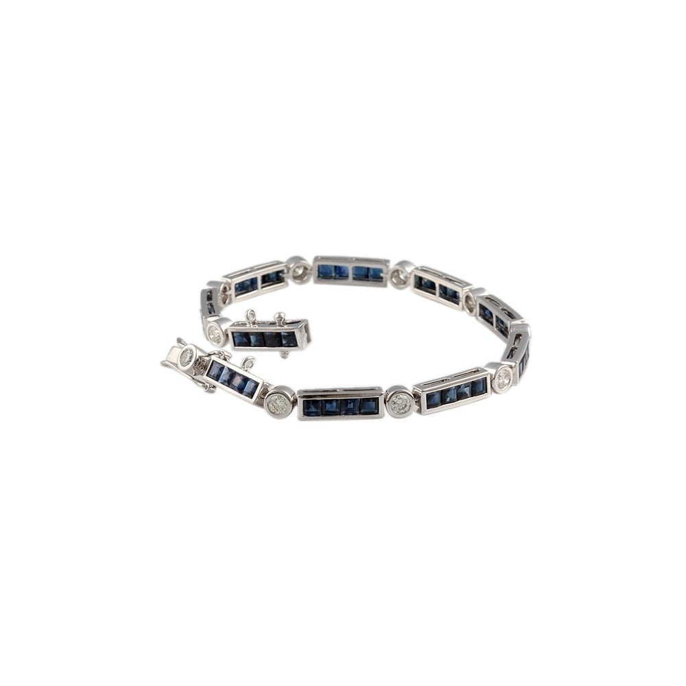 9ct White Gold Diamond 1.35ct And Sapphire Set Bar Bracelet 8.48ct
