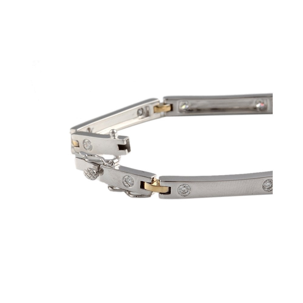 9ct White And Yellow Gold Diamond Set Bar Link Bracelet 1.08ct