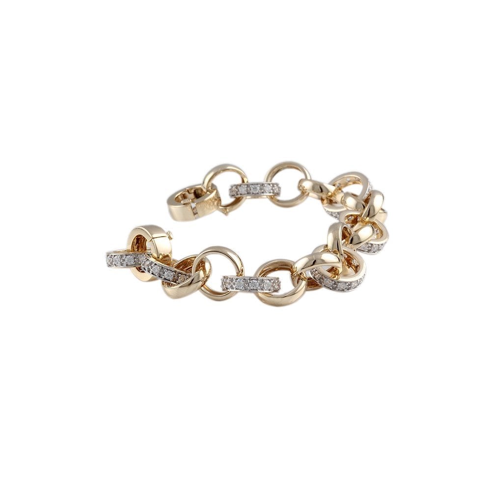 9ct Yellow And White Gold Diamond Set Open Belcher Link Bracelet 3.36ct