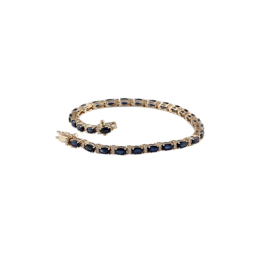 9ct Yellow Gold Sapphire 9.45ct And Diamond 0.64ct Line Bracelet