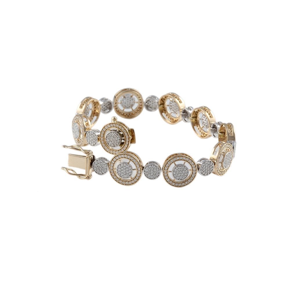 9ct Yellow And White Gold Cluster And Halo Diamond Bracelet 2.49ct