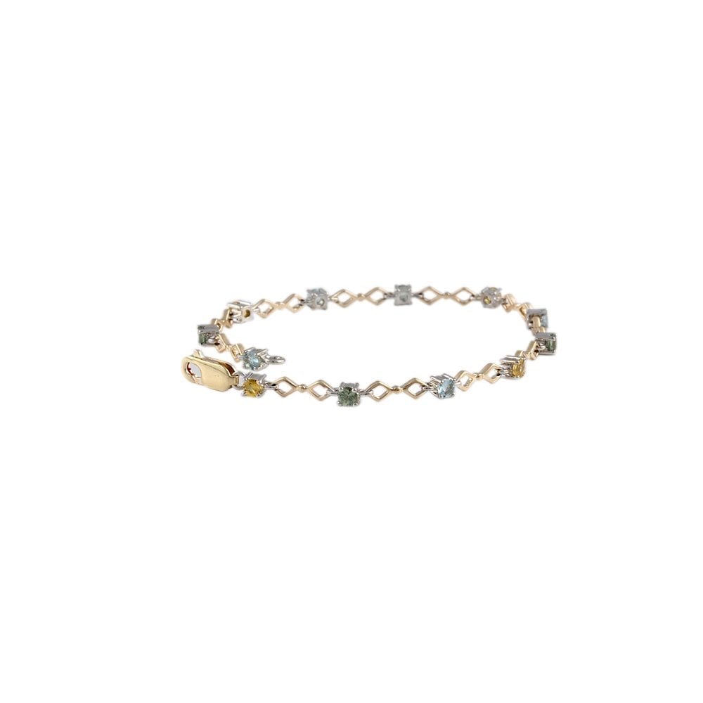 9ct Yellow And White Gold Multi Stone Open Diamond Shape Link Bracelet 1.46ct