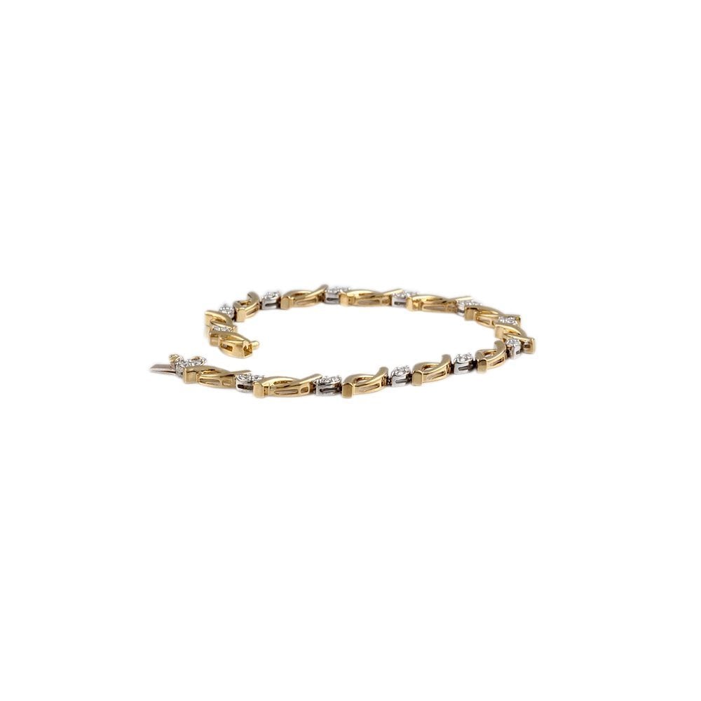 9ct Yellow And White Gold Diamond Set Fancy Link Bracelet 0.84ct