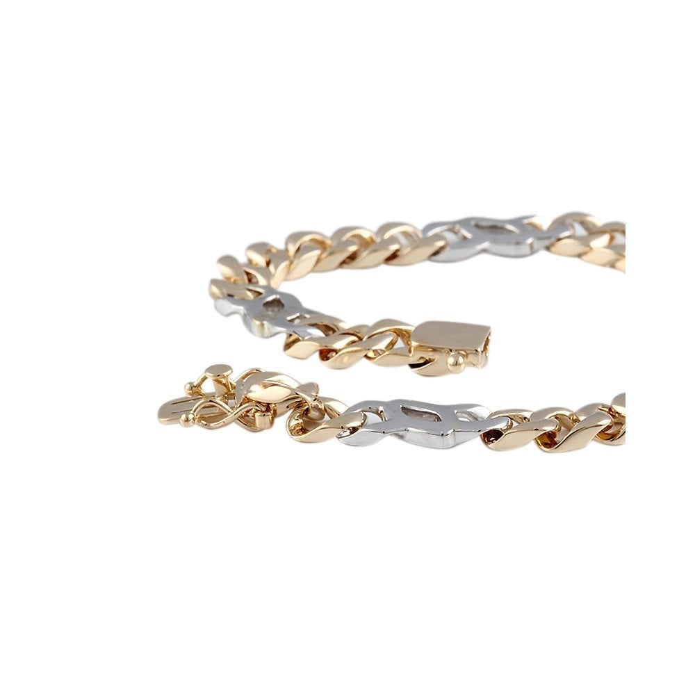 9ct Yellow and White Gold Curb Link Chain Bracelet