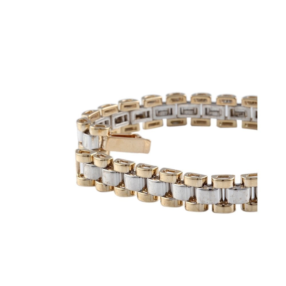 9ct Yellow and White Gold Wrist Watch Band Style Bracelet