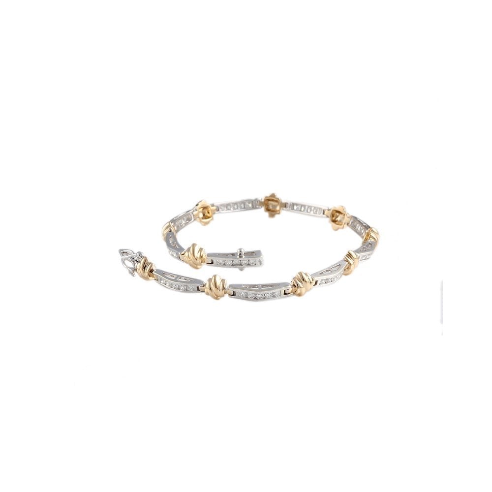 9ct White And Yellow Gold Diamond Set Fancy Link Bracelet 1.43ct