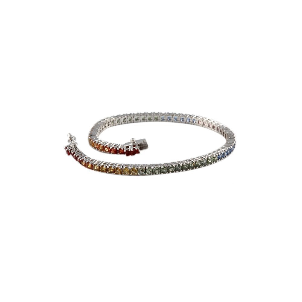 9ct White Gold Multi Sapphire Line Bracelet 7.80ct
