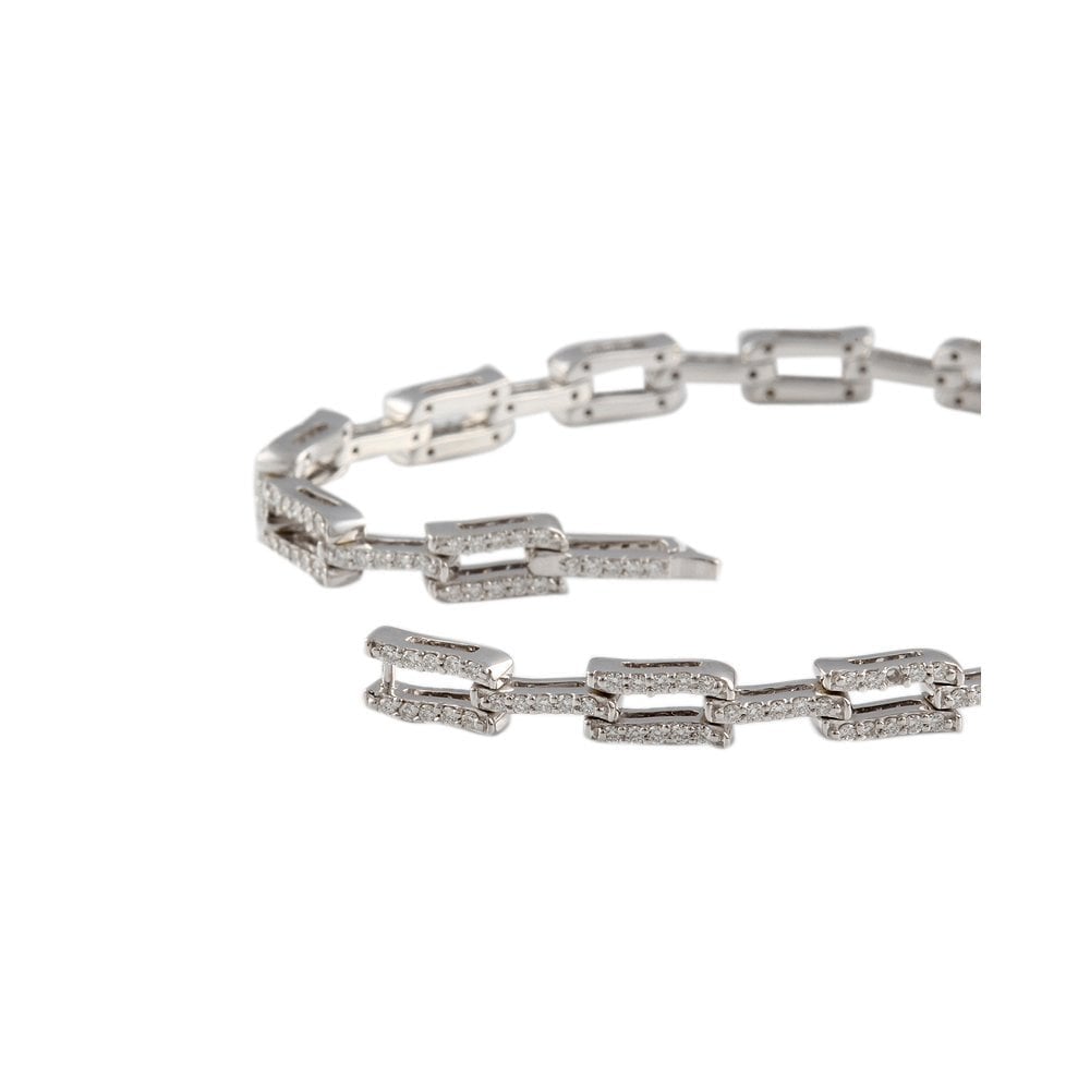 9ct White Gold Diamond Set Rectangle And Bar Link Bracelet 0.98ct