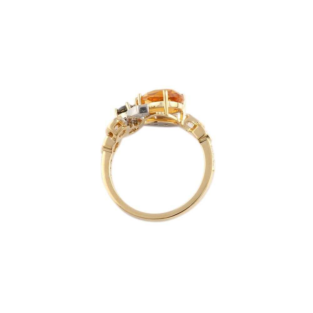 Yellow and White Gold 0.58ct Round Brilliant Cut Diamonds and 1.66ct Pear Shape Citrine Bee Ring