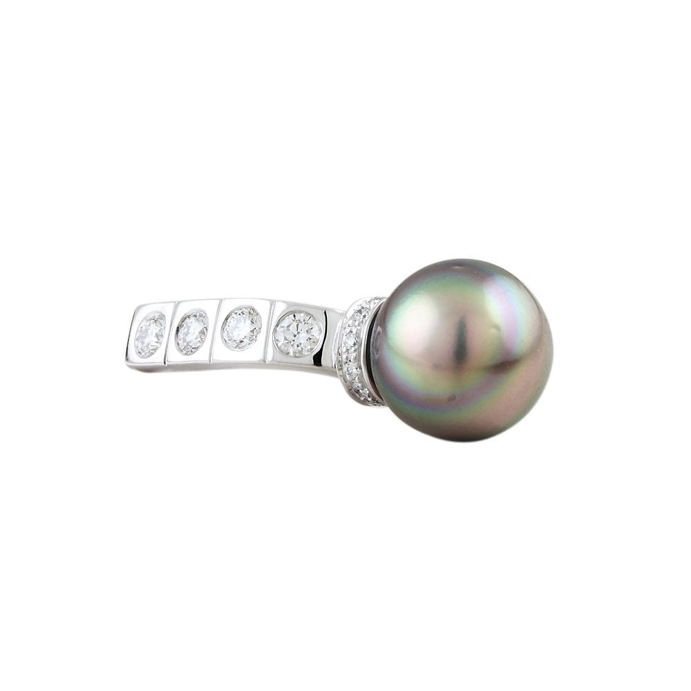 9ct White Gold 0.54ct Round Brilliant Cut Diamonds and 11.35ct Round Pearl Pendant