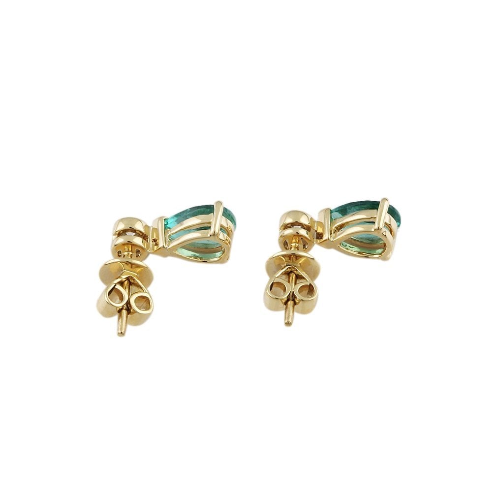 9ct Yellow Gold 0.15ct Round Brilliant Cut Diamond and 1.65ct Pear Emerald Two Stone Drop Earrings