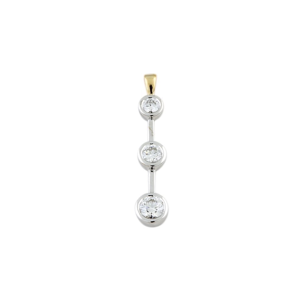 9ct Yellow and White Gold 0.85ct Round Brilliant Cut Diamonds Three Stone Pendant