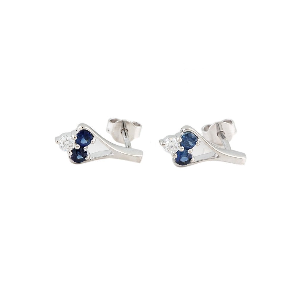 9ct White Gold 0.16ct Round Brilliant Cut Diamond and 0.42ct Round Sapphire Drop Earrings