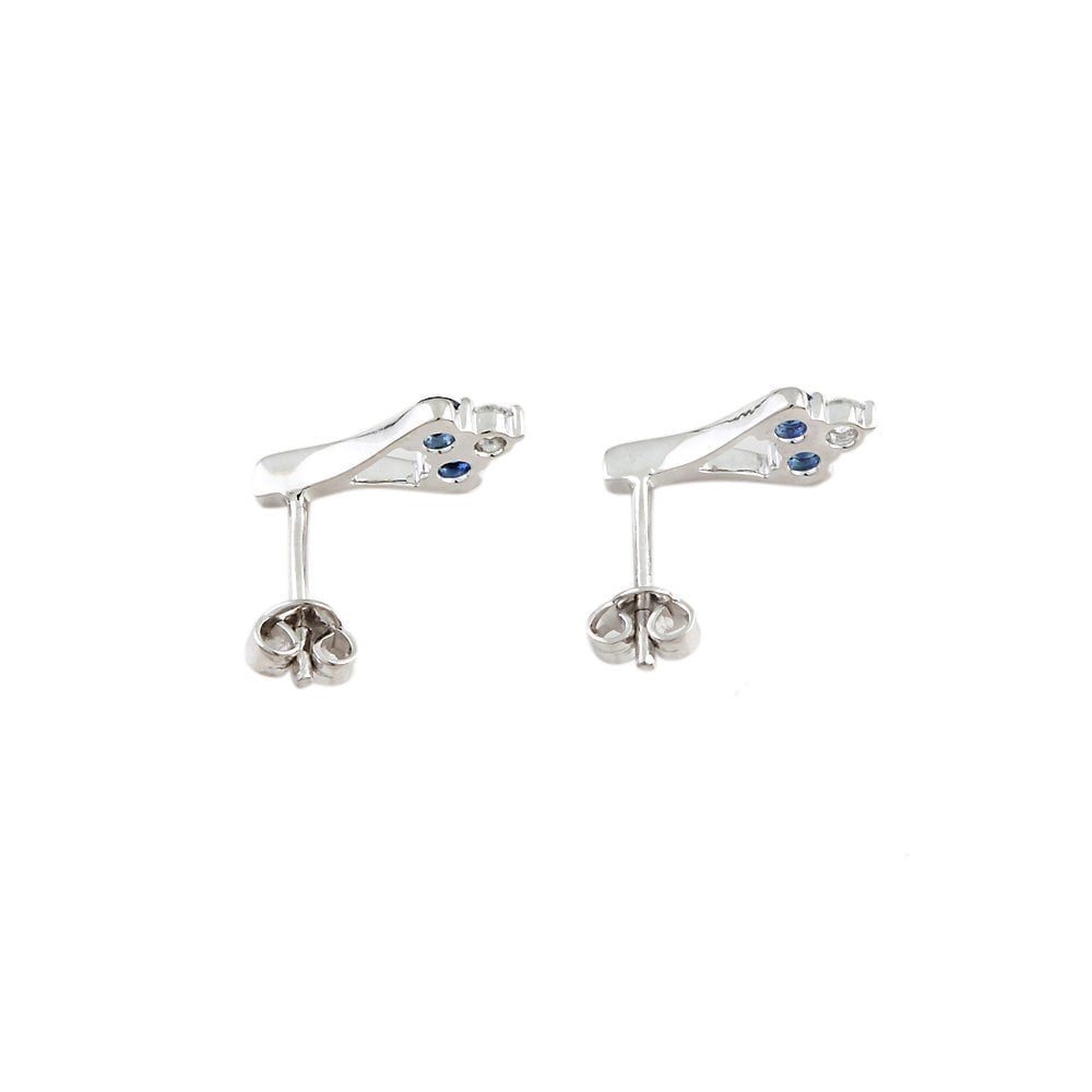 9ct White Gold 0.16ct Round Brilliant Cut Diamond and 0.42ct Round Sapphire Drop Earrings