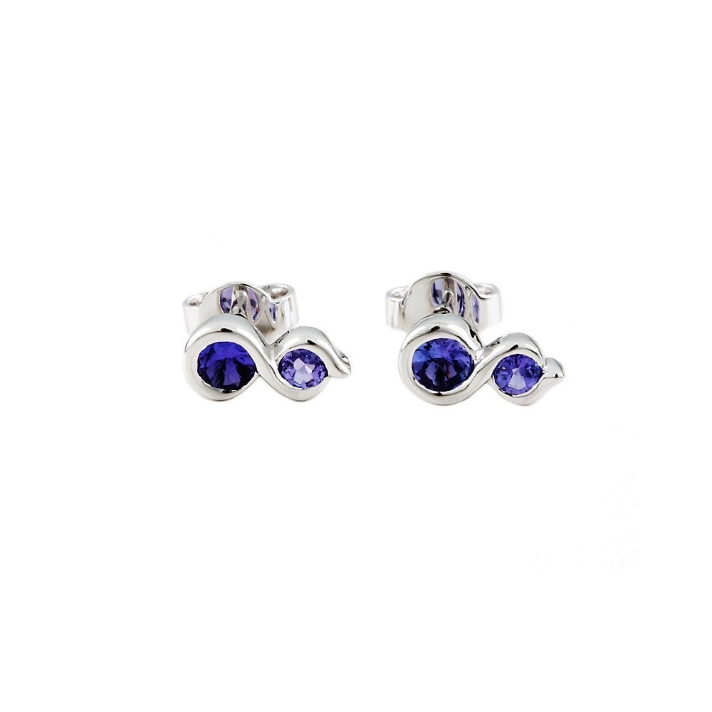 9ct White Gold 0.85ct Round Tanzanite Two Stone Drop Earrings