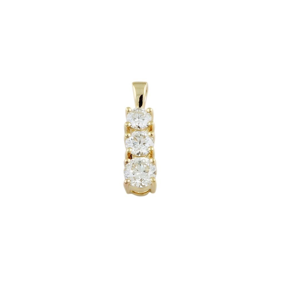 9ct Yellow Gold 1.00ct Round Brilliant Cut Diamonds Three Stone Pendant