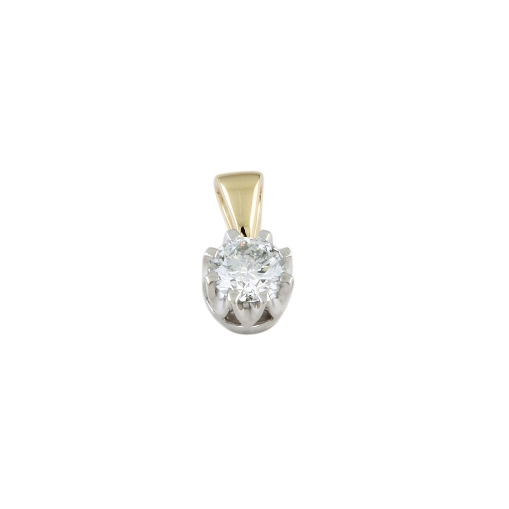 9ct Yellow and White Gold 0.60ct Round Brilliant Diamond Solitaire Pendant