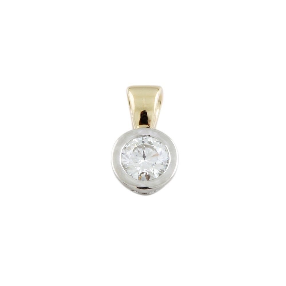 9ct Yellow and White Gold 0.35ct Round Brilliant Cut Diamond Solitaire Pendant