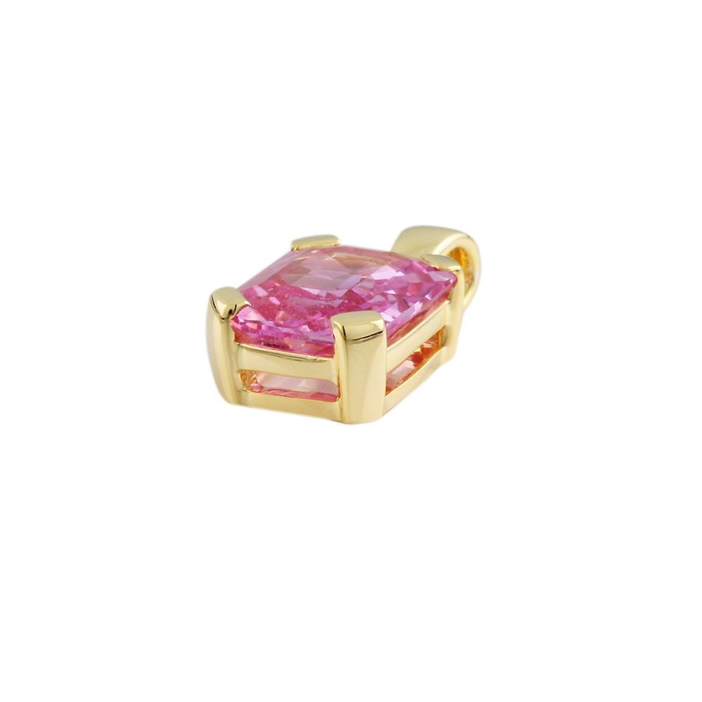 9ct Yellow Gold 2.25ct Emerald Cut Pink Sapphire Single Stone Pendant