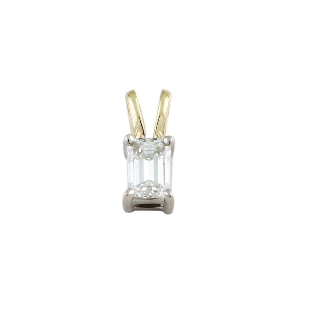 9ct Yellow and White Gold 0.50ct Emerald Cut Diamond Solitaire Pendant