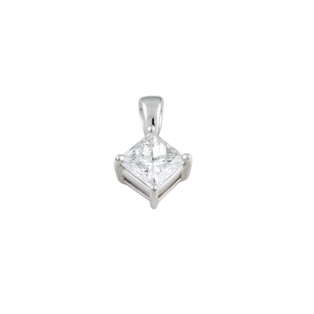 9ct White Gold 0.80ct Princess Cut Diamond Solitaire Pendant